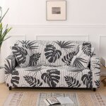 Housse de canap extensible 2 place couverture canap avec accoudoirs plantes tropicales noir[sft65]