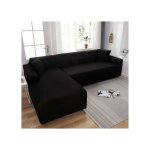 Housse de canap� extensible noir 3 + 2 places en l dangle en polyester canape housse de canap� de protection ...
