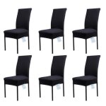 Housses de chaise jinding 029 lot de 6 housses de chaise stretch extensible uni en spandex - noir