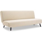Housse clic clac extensible 3 places en jacquard �lastique ajustable beige .