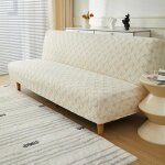 Housse clic clac sans accoudoir en jacquard extensible imperm�able universelle beige .