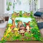 Housse de couette 140x200 animaux de la fort 3d motif parure de lit 1 personne enfant ado fille garon ...