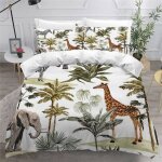 Housse de couette 140x200 enfant lphant girafe parure de lit jungle ensemble de literie avec fermeture ...