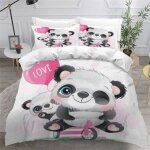 Housse de couette 140x200 panda enfant - parure de lit motif animaux ensemble de literie imprime 1 taie ...