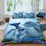 Housse de couette 140x200cm dauphin parure de lit 1 personne enfant impression 3d motif la vie marine ...