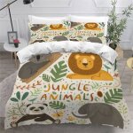 Housse de couette 140x200cm enfant parure de lit panda lion animaux de la jungle housse couette 2 taies ...