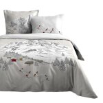 Housse de couette + 2 taies - station de ski - 240 x 260 cm - 100% coton - oeko - tex� - beige