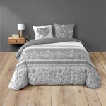 Housse de couette 200 x 200 cm + 2 taies 63 x 63 cm annie - 100% coton 42 fils gris motif papillons