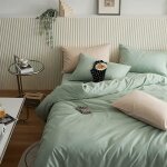 Housse de couette 200x200 vert clair parure de microfibre avec fermeture clair avec taie doreiller 65x65 ...