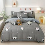 Housse de couette 220x240 100% microfibre motif botanique parure de lit avec fermeture clair housse ...