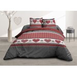 Housse de couette 220x240 + 2 taies - pur coton 57 fils - coeurs rouge