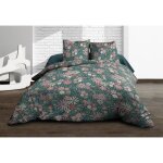 Housse de couette 220x240 cm 100% coton 57 fils + 2 taies 63x63 cm - bleu imprim� boutons pression
