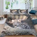 Housse de couette 220x240 adultes 3d lopard parure de lit animal douce avec fermeture clair + 2 taies ...