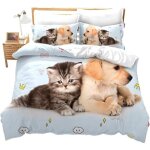 Housse de couette 220x240 les chats et les chiens animal parure de lit imprim�e 3d avec 2 taies doreiller ...
