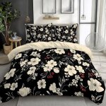 Housse de couette 220x240 cm fleurs de style lgant fleurs noires literie parure de lit imprim en microfibre ...
