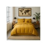 Housse de couette 220x240 cm percale de coton lav� jaune moutarde