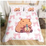 Housse de couette 220x240 enfant capybara avec 2 taies doreiller - parure de lit ado fille noeud papillon ...
