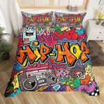 Housse de couette 220x240 graffiti en microfibre avec 2 taies doreiller parure de lit couleur hip hop ...