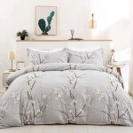 Housse de couette 220x240 gris fleurs parure de lit 2 personne en microfibre avec fermeture �clair + ...