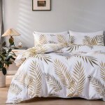 Housse de couette 220x240 motif feuilles de palmier tropicales or et blanc parure de lit botanique fermeture ...