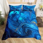 Housse de couette 220x240  motif de pierre parure de lit en marbre bleu ensemble de literie fluid liquid ...