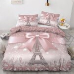 Housse de couette - fangyuan - tour eiffel - 220x240 cm - 2 taies 65x65 cm - rose romantique