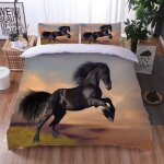 Housse de couette 220x240cm avec 2 taies doreillers 50x75cm 3d cheval animal noir imprim motif ensemble ...