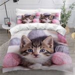 Housse de couette 220x240cm enfant chat 3d imprimé fille parure de lit 2 personnes mignon 3 pièces literie ... Housse de couette 220x240cm enfant chat 3d imprimé fille parure de lit 2 personnes mignon 3 pièces literie ...