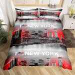 Housse de couette 220x240cm moderne ville parure de lit new york ensemble de literie paysage urbain mod�le ...