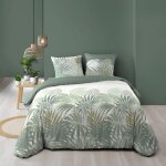 Housse de couette 240 x 220 cm + 2 taies nymea 100% coton 57 fils - motif feuilles vertes