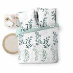 Housse de couette 240x220 cm wendy - percale de coton 78 fils + 2 taies 63x63 - vert / blanc
