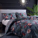 Housse de couette 240x260 bleu nuit - parure de lit motif fleurie rose avec fermeture Éclair - 2 taies ... Housse de couette 240x260 bleu nuit - parure de lit motif fleurie rose avec fermeture Éclair - 2 taies ...