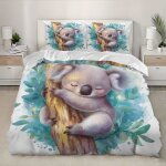 Housse de couette 240x260 cm avec 2 taie oreiller 65x65 cm motif koala mignon parure de lit microfibre ...