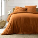 Housse de couette 260 x 240 cm angelia caramel en gaze de coton 100% (57 fils) + 2 taies