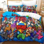 Housse de couette 3d brawl stars 140x200 ? parure de lit enfant ado avec impression color�e et taie