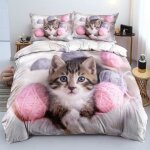 Housse de couette 3d chat 220240 cmliterie pour enfantsimprim chat mignon + 2 taie doreiller 6565cm ...