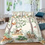 Housse de couette animaux de la fort parure de lit 140x200 enfant 1 personne 3d imprim aquarelle literie ...