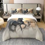 Housse de couette cheval 140x200 cm - 100% coton - ensemble de literie cheval de course parure de lit ...