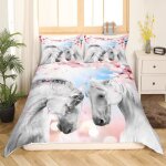 Housse de couette couple blanc cheval au galop parure de lit fleurs de cerisier sets de housse de couette ...