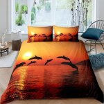 Housse de couette dauphin rouge - parure de lit respirant - housse de couette + 2 taie doreiller 200x200cm ...