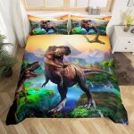Housse de couette dinosaure 140x200 enfant parure de lit ado garon ensemble de literie dino jungle housse ...