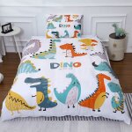 Housse de couette enfant imprime dinosaures 140x200 cm 1 taie doreiller 50x75 cm parure de lit enfant ...