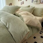 Housse de couette flanelle 220 x 240 cmparure de lit 4 pcs en velours chaud ultra doux avec fermeture ...