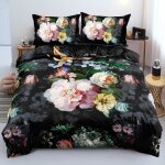 Housse de couette fleurie 220x240 fleurs 3d imprim noir rose parure de lit en microfibre adulte parure ...
