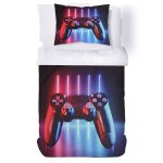 Housse de couette gamer 140x200 enfant + 1 taie doreiller 50x75 parure de lit enfant � motif de manette ...