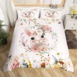 Housse de couette lapin pour enfants 140x200ensembles de literie  fleurs roses pour filles femmes housse ...