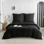 Housse de couette - en microfibre - parure de lit - couette 240x220cm + 2 taies doreiller 80x80cm - noir ...