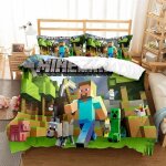 Housse de couette minecraft 140x200 - alokus - parure 2 pi�ces - enfant gar�on fille - tissu polyester ...