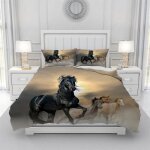 Housse de couette parure de lit  motif cheval - impression 3d - avec fermeture clair - pour enfants ...