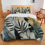 Housse de couette les plantes 160x200 imprime en microfibre parure de lit avec fermeture clair et 2 ...